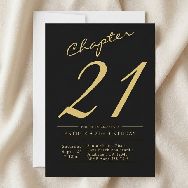 Invitation Son 21e anniversaire 21 ans fête noir or (21st birthday invite, light colour background.)