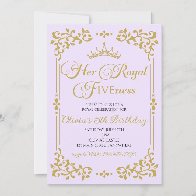 Invitation Son Altesse la Princesse d'Or de Cinquième Anniver (Devant)