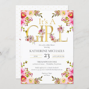 Invitation Son Aquarelle Fille Fleurit Le Baby shower Floral 