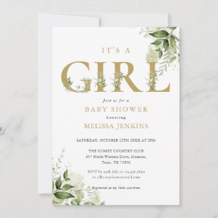 Invitation Son Baby shower A Girl Botanical Gold Letter