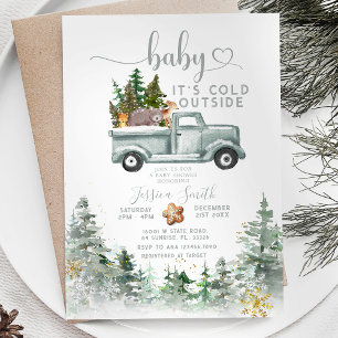 Invitation Son Baby shower Froid Hors Forêt D'Hiver Animaux