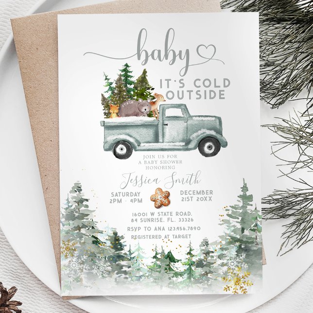 Invitation Son Baby shower Froid Hors Forêt D'Hiver Animaux (Créateur téléchargé)
