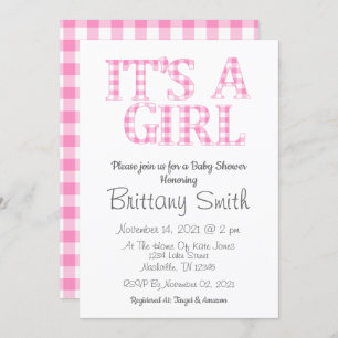 Invitation Son Baby shower simple rose et blanc A Girl