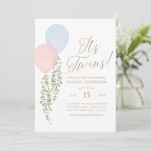 Invitation Son Baby shower Twins Bleu Rose Eucalyptus