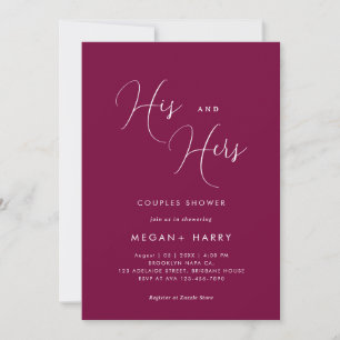 Invitation Son & Hers Simple Merlot Couple Douche nuptiale
