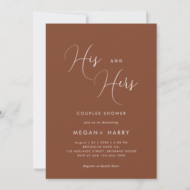 Invitation Son & Hers Simple Terracotta Couple Douche nuptial (Devant)