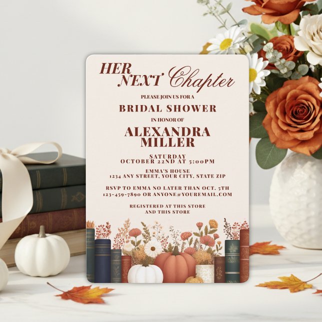 Invitation Son Prochain Chapitre Thème de livre de citrouille (Her Next Chapter Fall Book Themed Bridal Shower)