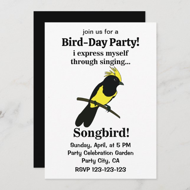 Invitation Songbird Tit Bird Funny Birdwatcher Anniversaire (Devant / Derrière)