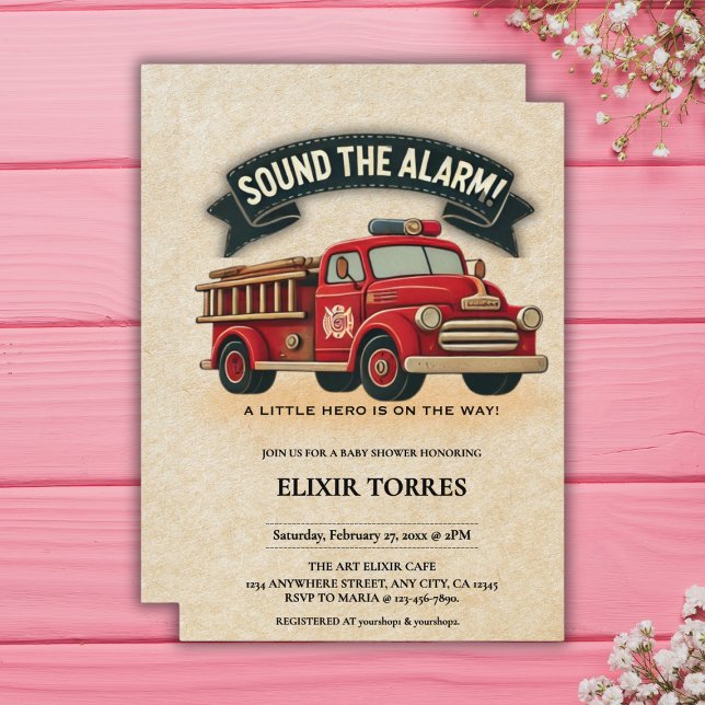 Invitation Sonne l'alarme ! Baby shower vintage pour camions  (Créateur téléchargé)