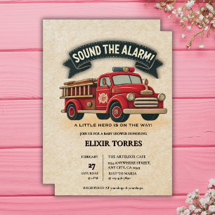 Invitation Sonne l'alarme ! Baby shower vintage pour camions 