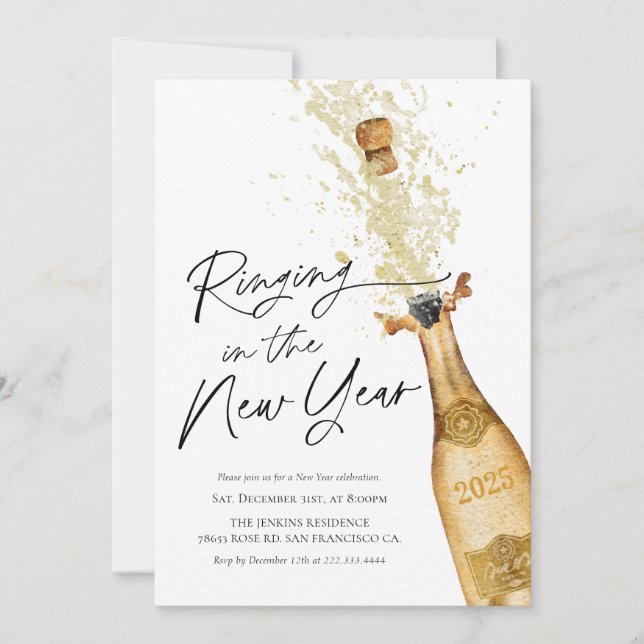 Invitation Sonnerie moderne dans l'invitation du Nouvel An (Devant)