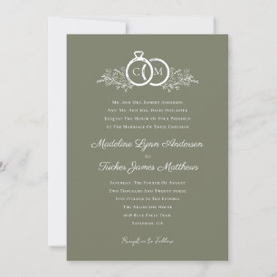 Invitation Sonneries minimalistes de Mariage d'olive Monogram