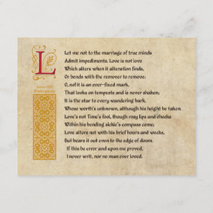 Invitation Sonnet 116 (CXVI) de Shakespeare sur parchemin