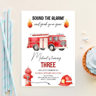 Invitation Sonnez l'alarme Anniversaire de pompier de camion