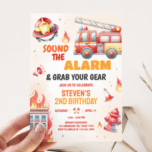Invitation Sonnez l'Alarme Camion de Pompiers Anniversaire
