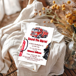 Invitation Sonnez le Baby shower d'alarme Red Fire Truck Boy