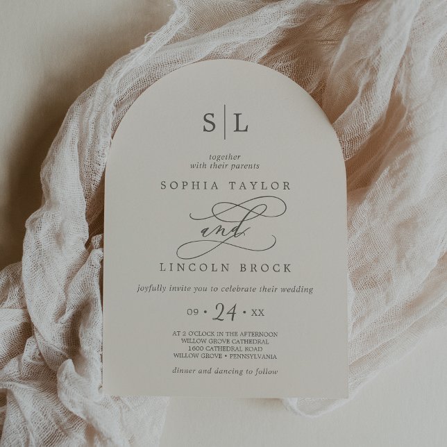 Invitation SOPHIA Arc Beige Minimal Chic Mariage formel (SOPHIA Arch Beige Minimal Chic Formal Wedding Invitation)