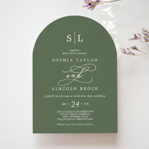 Invitation SOPHIA Arc Monogramme Bois Olive Green Mariage