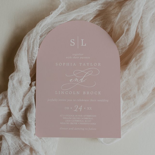 Invitation SOPHIA Arch Blush Pink Monogramme Simple Mariage (SOPHIA Arch Blush Pink Monogram Simple Wedding Invitation)