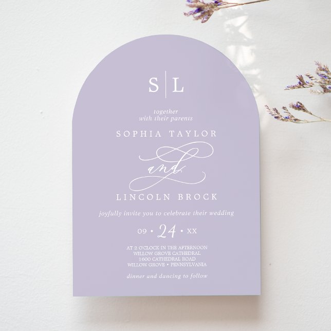 Invitation SOPHIA Arch Lavande Purple Printemps Élégant Maria (SOPHIA Arch Lavender Purple Spring Elegant Wedding Invitation)