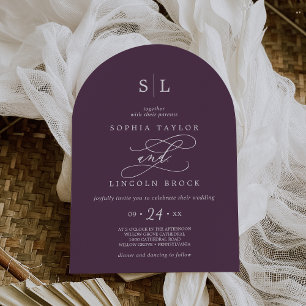 Invitation SOPHIA Arch Moody Plum foncé Formal Elégant Mariag