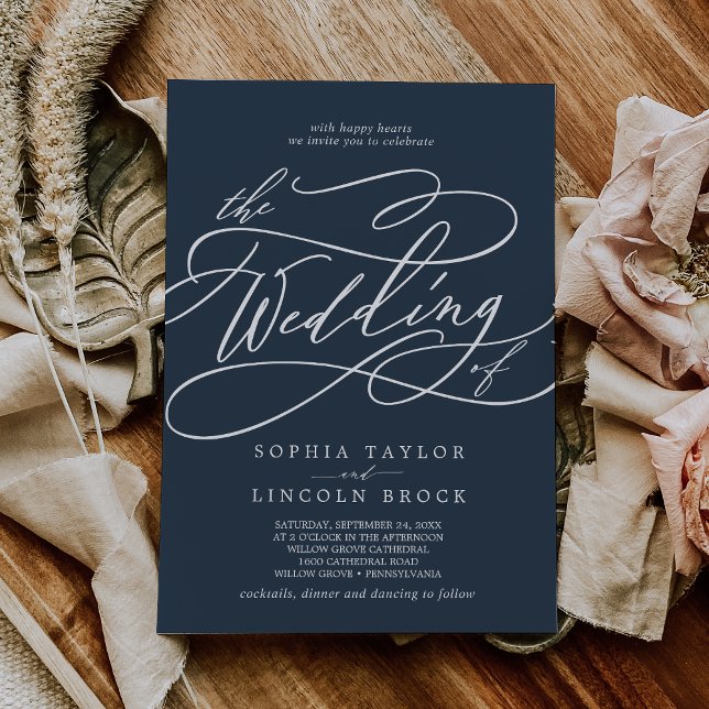Invitation SOPHIA Bleu foncé Classique Formel Mariage de la m (SOPHIA Dark Blue Classic Formal Fall Navy Wedding Invitation)