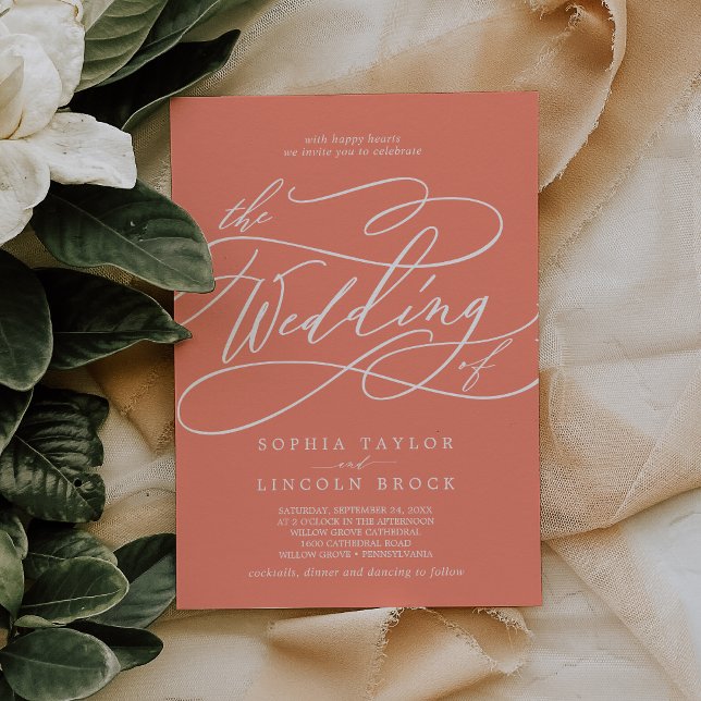 Invitation SOPHIA Bright Coral rose Orange Beach Mariage (SOPHIA Bright Coral Pink Orange Beach Wedding Invitation)