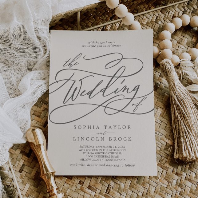 Invitation SOPHIA Chic Beige Classique Mariage traditionnel (SOPHIA Chic Beige Classic Traditional Wedding Invitation)