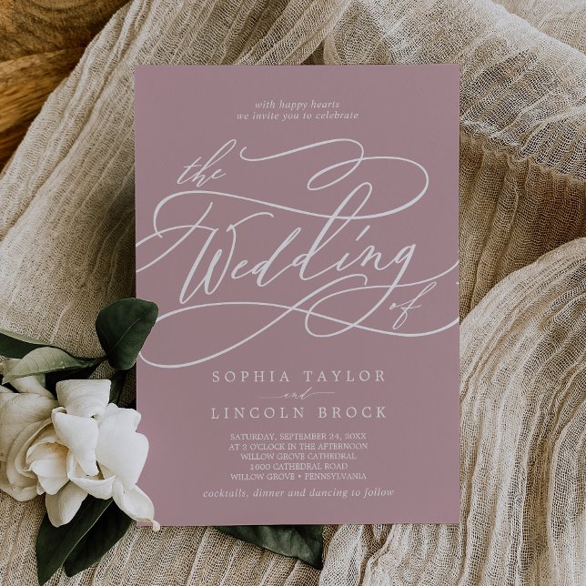 Invitation SOPHIA Dusty Rose Mauve Simple moderne Boho Mariag (SOPHIA Dusty Rose Mauve Simple Modern Boho Wedding Invitation)
