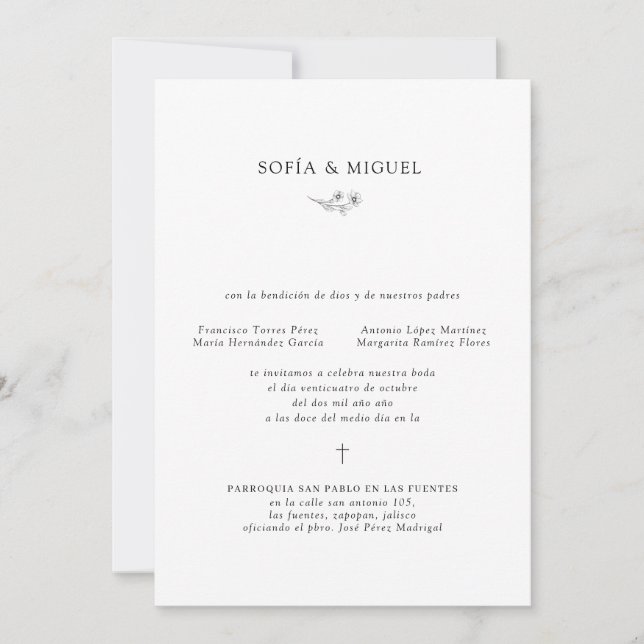 Invitation Sophia Invitación Boda Catolica Mariage espagnol (Devant)