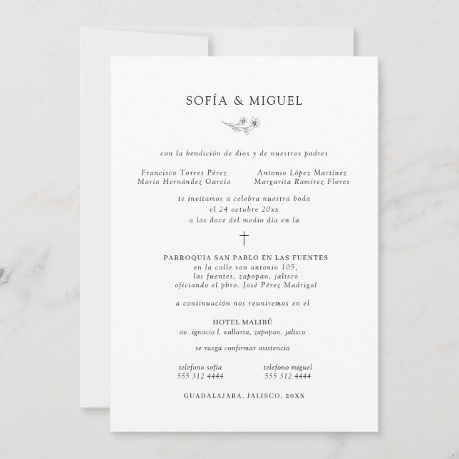 Invitation Sophia Invitación Boda Catolica Mariage Espagnol E (Devant)