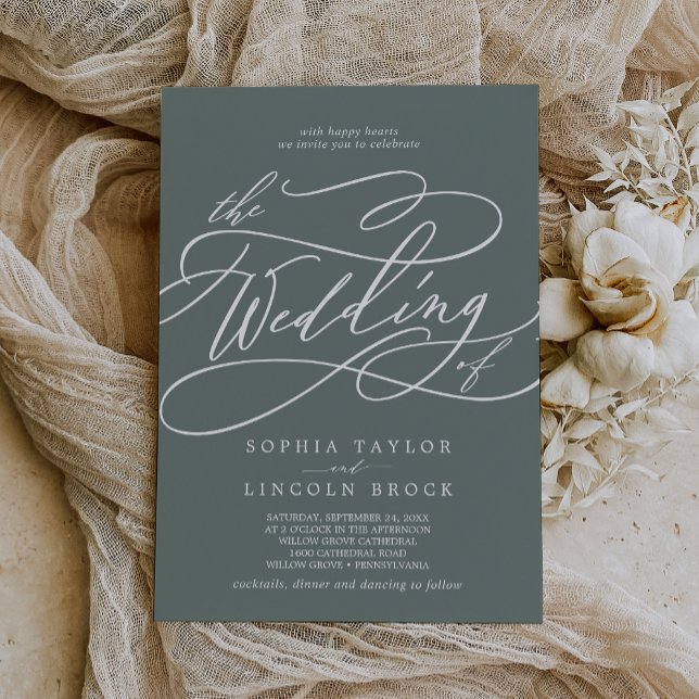 Invitation SOPHIA Moderne Tropique Vert Vert Simple Mariage (SOPHIA Modern Tropical Green Simple Sage Wedding Invitation)