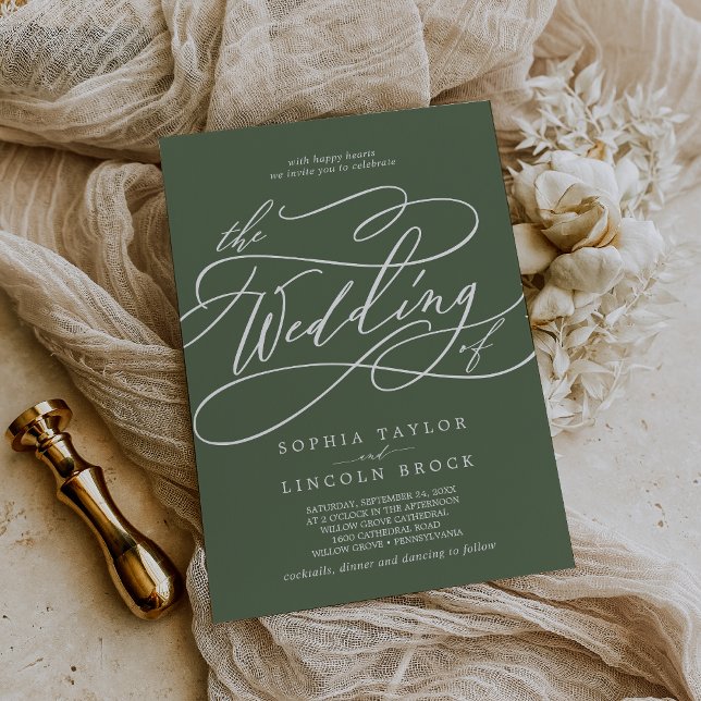 Invitation SOPHIA Olive Green Rustique Simple Mariage moderne (SOPHIA Olive Green Rustic Simple Modern Wedding Invitation)