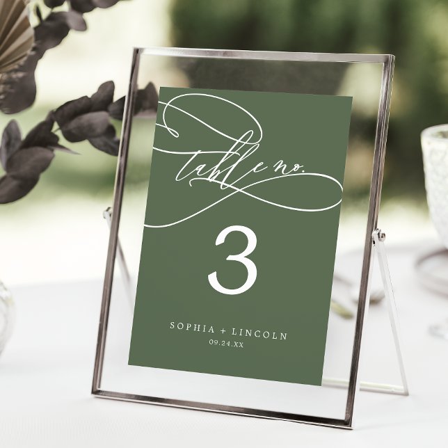 Invitation SOPHIA Rustic Olive Green 5x7 Mariage Numéro de ta (SOPHIA Rustic Olive Green 5x7 Wedding Table Number)