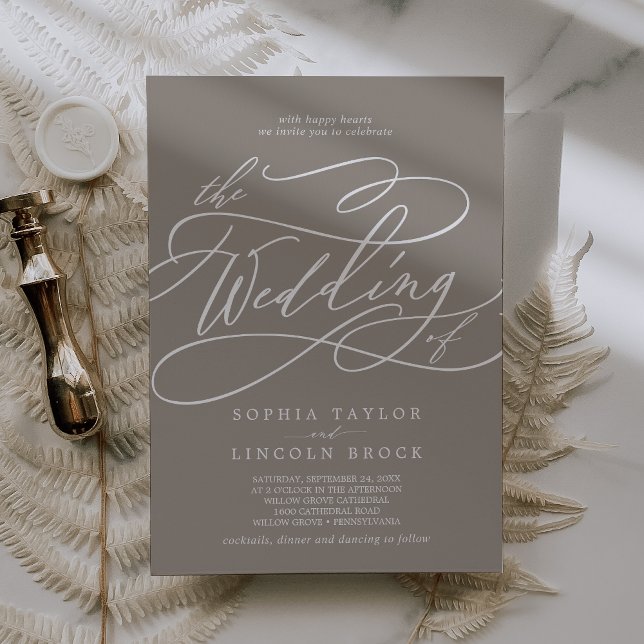 Invitation SOPHIA Taupe Classique Neutre Boho Mariage moderne (SOPHIA Taupe Classic Neutral Boho Modern Wedding Invitation)