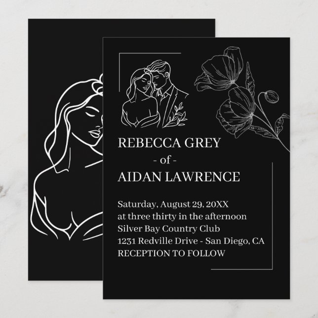 Invitation Sophisticated Black White Overlay Reception Photo  (Devant / Derrière)