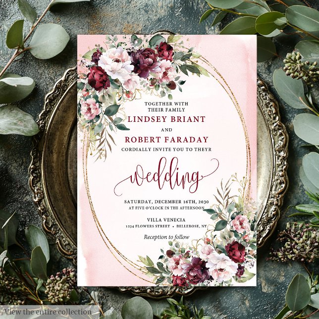 Invitation Sophisticated Boho Merlot Gold Sage Floral Wedding (Sophisticated Boho Merlot Gold Sage Floral Wedding Invitation)