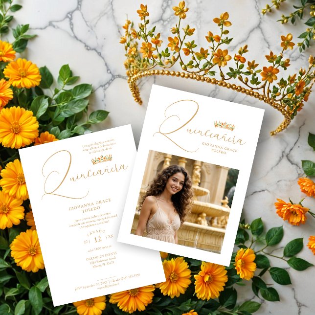 Invitation Sophisticated Colorful Tiara & Elegant Script (Sophisticated Colorful Princess Tiara & Elegant Script Photo Quinceañera Invitations Cards.)