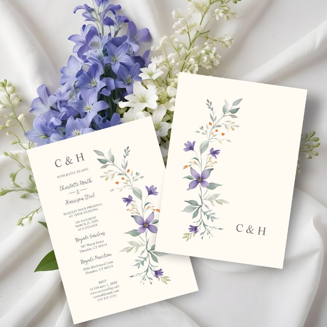 Invitation Sophisticated Floral Garland Purple Shades Wedding (Sophisticated Nice Floral Garland Purple Shades Wedding Invitations Cards. )
