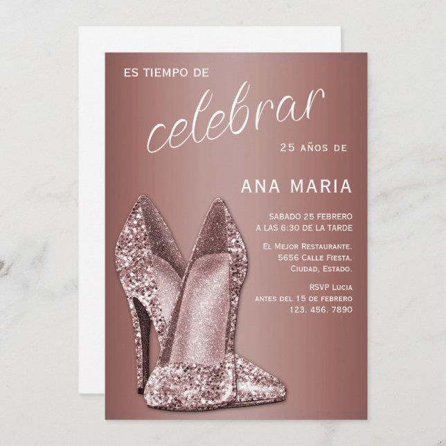 Invitation Sophisticated Rose Gold Spanish Feminine Birthday  (Devant / Derrière)