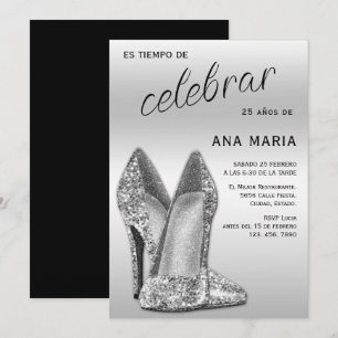 Invitation Sophistiqué Argent Anniversaire Féminin Espagnol