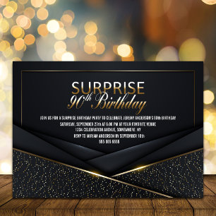 Invitation Sophistiqué Black Gold 90e Anniversaire Surprise