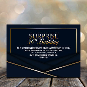 Invitation Sophistiqué Blue Gold 30e Anniversaire surprenant