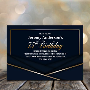 Invitation Sophistiqué Blue Gold 75e fête d'anniversaire