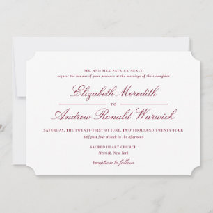 Invitation Sophistiqué Bourgogne rouge et blanc dentelle Scri