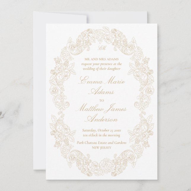 Invitation Sophistiqué Classic Script Champagne Mariage (Devant)