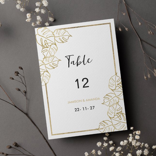 Invitation Sophistiqué or blanc tropical Numéros de tableau (Sophisticated white gold tropical Table Numbers)