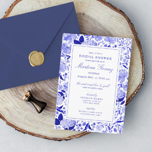 Invitation Sophistiqué Royal Blue Floral Fête des mariées