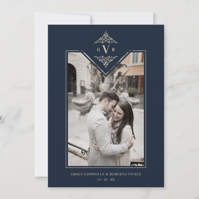 Invitation Sophistiquer Flourish Chic Golden Initiales (Devant)