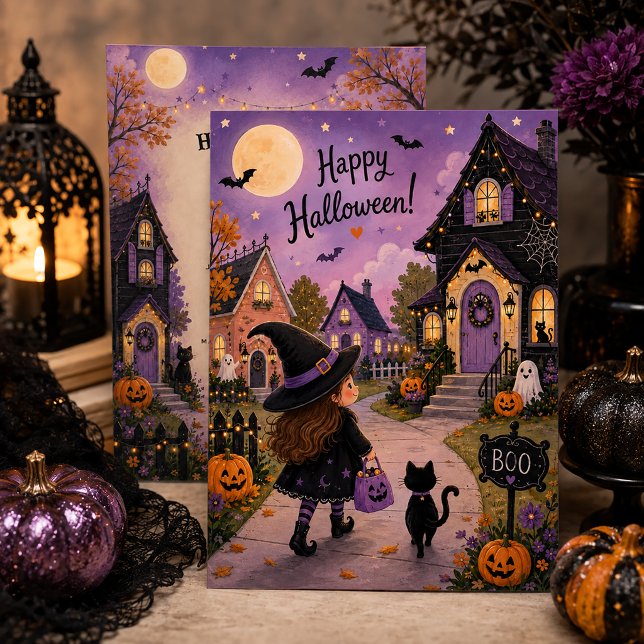 Invitation Sorcier adorable & Fête de Halloween de chat noir  (Créateur téléchargé)